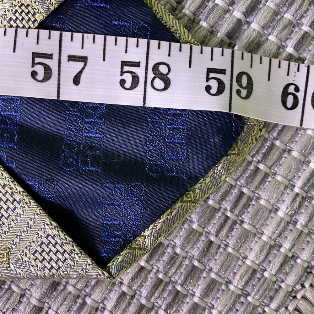 Giorgio Ferri Mens Gold Blue Geometric Diamond Silk Tie Made in Italy 59x3.75